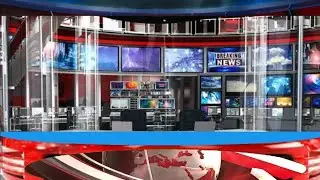 3D News Studio Background With Desk | green screen|2023