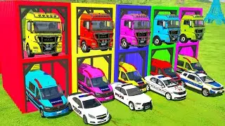 TRANSPORTING ALL POLICE CARS and AMBULANCE EMERGENCY VEHICLES WITH MERCEDES POLICE TRUCKS! FS22