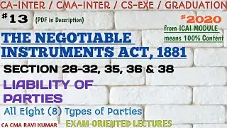 13 | SECTION 28-32, 35, 36 & 38 | LIABILITY OF PARTIES | NEGOTIABLE INSTRUMENTS ACT, 1881
