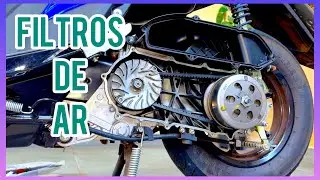 Troca dos filtros de ar da Yamaha Fluo 125. Aproveitei pra dar uma olhada na situação da correia.