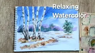 Relaxing Watercolor Landscape Painting | Winter Birch Trees | Calm Art Process