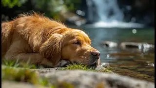 Nature's Calm Golden Retriever & Waterfall Ambience for Stress Relief & Sleep