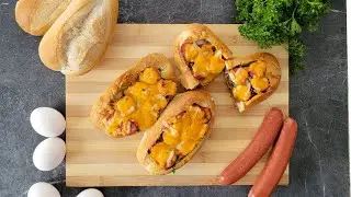 Breakfast Bread Boat|Cook Breakfast in the Bread with Eggs,Chicken Bacon,Beef Sausage and Cheese