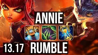 ANNIE vs RUMBLE (MID) | 1700+ games, Godlike, 900K mastery | KR Master | 13.17