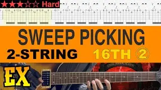Sweep Picking #3 - 2-String 16th Notes (Start on 1st String)【Guitar TAB | BPM 30&rarr;54】