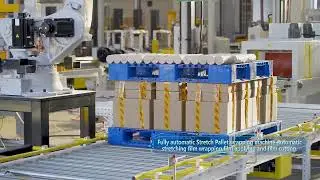 Fully automatic packing line for wood briquette. #palletwrapper #robotpalletizer #visioninspection