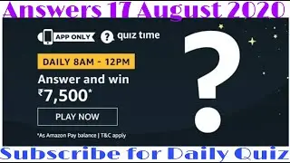 Amazon Quiz Answers Today | Win Rs.7500 Pay Balance | 17 August 2020