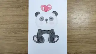 Cute panda painting with watercolor on paper step by step 