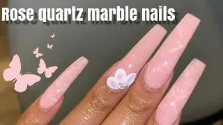 ROSE QUARTZ MARBLE ACRYLIC NAILS