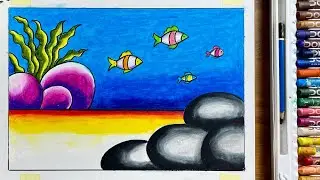 How to Draw Underwater Scenery for Beginners || Easy Underwater Scenery Drawing