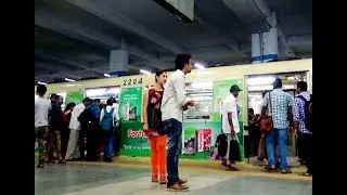 (HD- 1080p) Busy Dum Dum Metro Rail Station of India.