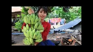 Primitive Technology: Survival skill cooking banana recipe/Wilderness Tech /Khmer Survival Skills
