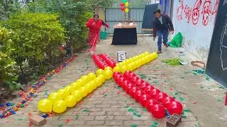 Brother vs sister run red vs yellow popping pop balloons roll steel ball wow win chips challenge wow