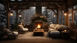 ❄️ Cozy Porch Ambience 🔥 Snow falling & Cozy Fireplace | Winter Ambience