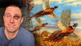 This Painting Kicked My Tail. Painting pheasants and pitching BP left me with a black eye!