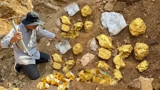 Great Finding Natural Gold, Diamond Amethyst. Diamonds, Quartz Crystal at the gold zone
