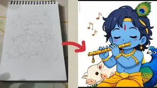 Let's paint 🖌️ this cute 🥰 Krishna drawing 😍