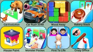 Car Rush 2048, Monster Pocket, First To Life, Crazy Office, Bakery Stack, House Paint, Wood Away....