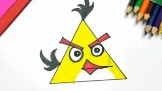 Angry Birds drawing & coloring from basic shapes Triangle, How to draw and paint for kids & toddler
