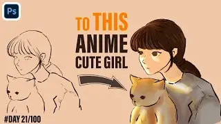 Day 21 | Anime Girl & Cat Drawing 🐱✨ | Soft Lighting & Color Study | 100 Days Drawing Challenge
