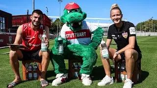 Trinkpause mit Deniz Undav und Jana Beuschlein (VfB Frauen) – powered by Naturpark Quelle