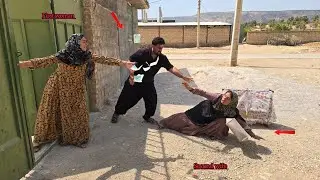 The husband kicked his second wife out of the house because she was fighting with his first wife.