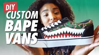 How to Paint Custom BAPE Shark Teeth/Camo Old Skool Vans Tutorial | How to Paint Your Shoes at Home