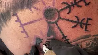 Real time Vegvisir , full back Tattoo in progress | Shader cartridges