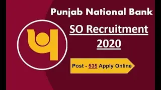 Punjab National Bank || PNB SO  Recruitment 2020 || PNB