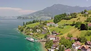 Lake Lucerne Aerial Stock Footage in Central Switzerland, 4K Zentralschweiz am Vierwaldst&auml;ttersee