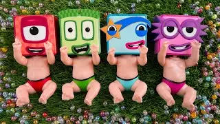 Numberblocks NEW 100 Full of 4 Rainbow Bathtubs Candy with Relaxing video &Magic Slime Cutting Video
