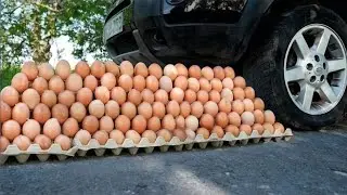 🥚💥 CAR vs 100 EGGS PYRAMID CHALLENGE Unexpected END.Tyre Slow Roll = Complete DESTROY! #Viral #ASMR