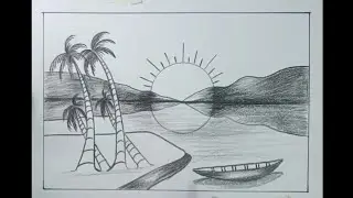 How to draw very easy water reflection scenery drawing with pencil  / scenery drawing