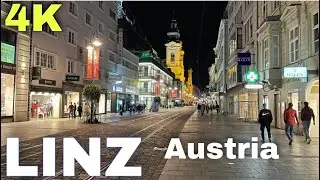 Linz Austria , Night Walking Tour 4K UHD