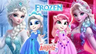 My Talking Angela'm 2 😍 || Frozen Pink Elsa ❄️ vs Blue Elsa | New Update || Cosplay