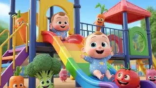 Five Little Babies on the Slide 🌈 | Learn Colors & Vegetables | Nursery Rhymes for Kids