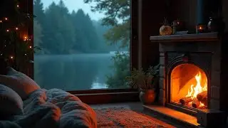 Cozy Rain Sounds For Sleeping Night with Fireplace and Crackling Fire Ambience