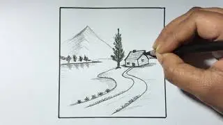Scenery drawing with pencil shading   | Simple Step-by-Step Guide