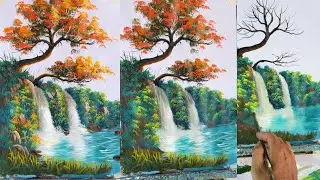 031 - How to Paint a Dreamy Autumn Tree Landscape Beside a Mountain Waterfall | Treeflow Art 🍂🌊