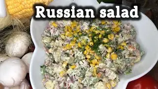 Delicious potato salad with fresh vegetables, Russian salad
