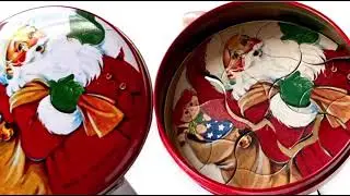 Retro Collectors Tiny Red Circle Tin With Santa Puzzle Inside Matching The Santa on The Lid of Tin.