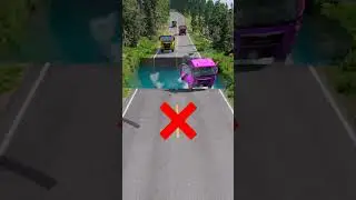Mixer Tanker Truck vs massive water pit #126 |#carsvswaterpit #doubleflatbedtrailertruckvsspeedbumps