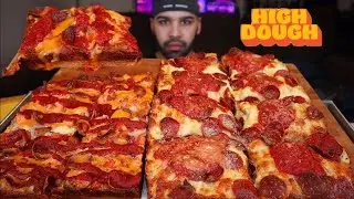 (ASMR NO TALKING) DETROIT STYLE DEEP DISH PIZZA AMSR MUKBANG