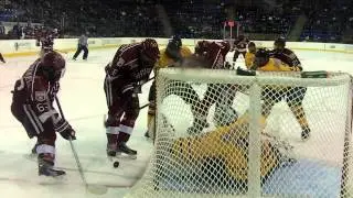 Alex Fallstrom scores Harvard's second goal at Quinnipiac Jan. 5, 2013