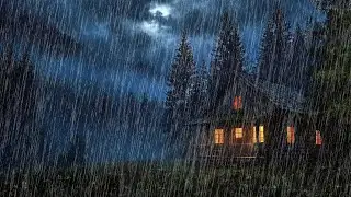 Relaxing Heavy Rain and Thunder Sounds in a Dark Forest Night