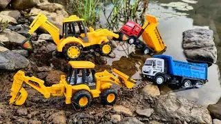 JCB Machine Rescues Tata Truck & Bharat Benz Truck From Deep Water | Powerful Recovery Action