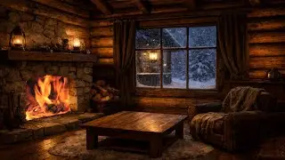 Cozy Winter Cabin Ambience ❄️ Silent Fireplace Glow & Falling Snow | Deep Night Relaxation