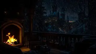 🔥 Winter Balcony Retreat | Falling Snow, Cozy Fire & Deep Calm Ambience