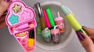 Coloring Slime with Cute 🌸🥤🍑🍦💚🩷💛Lipstick💄Lip Balm & Eyeshadow! ASMR & Satisfying Makeup Slime!
