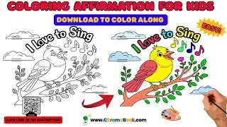 Coloring Affirmation for Kids &ndash; I Love to Sing | Cute Kawaii Drawing